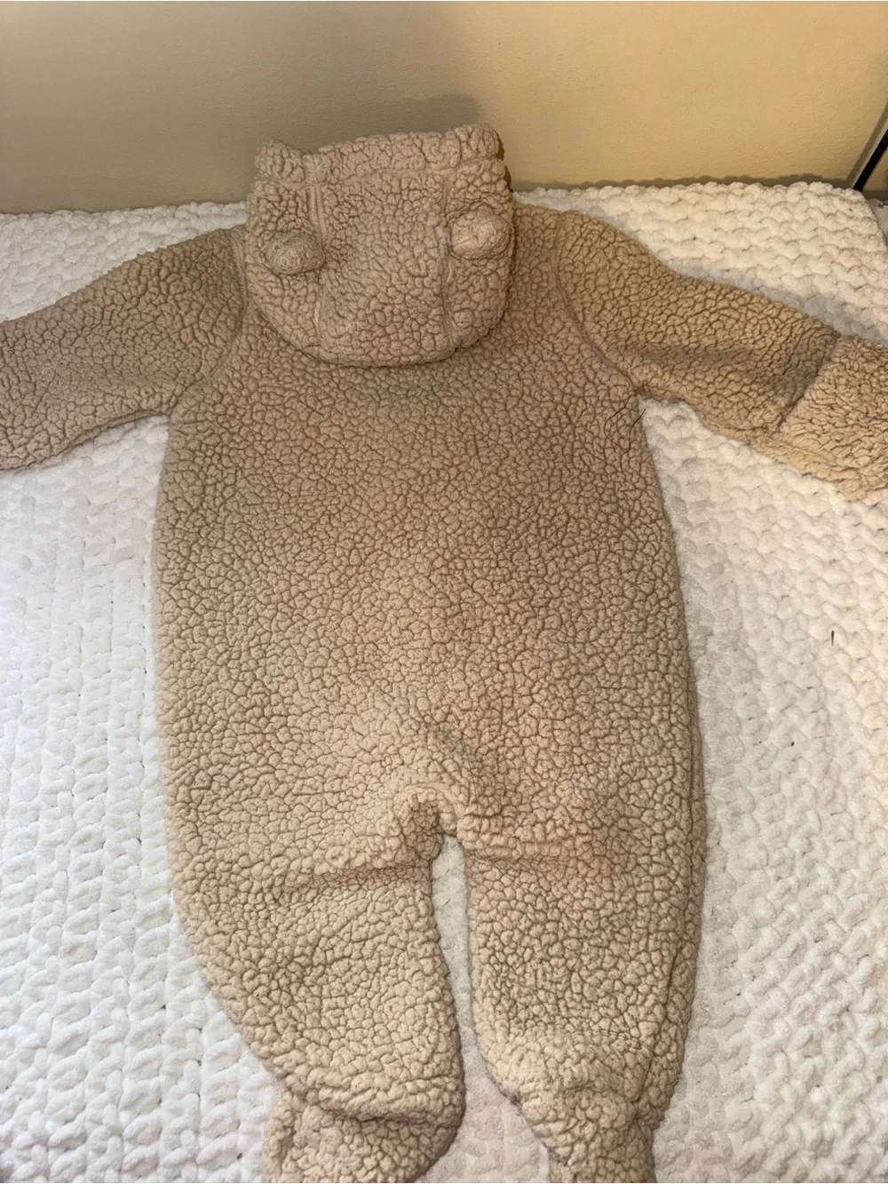 GAP Cream Teddy Sherpa Baby One-Piece with Hood